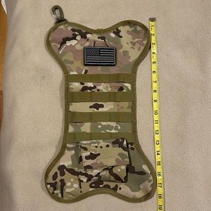 NWT Camouflage dog bone shape Christmas stocking with American Flag Velcro badge